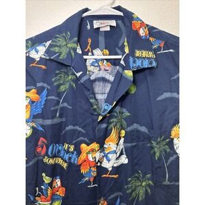Pacific Legend Hawaiian Shirt 5 O'clock Somewhere XL Parrot BIrd‎ Navy Blue
